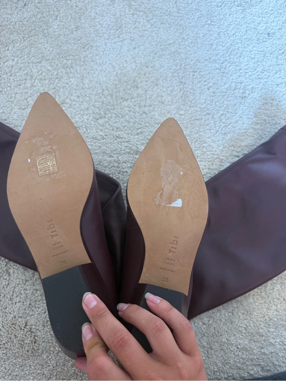 Tibi Boots Faux Nappa Leather Stretch Knee High in Burgundy